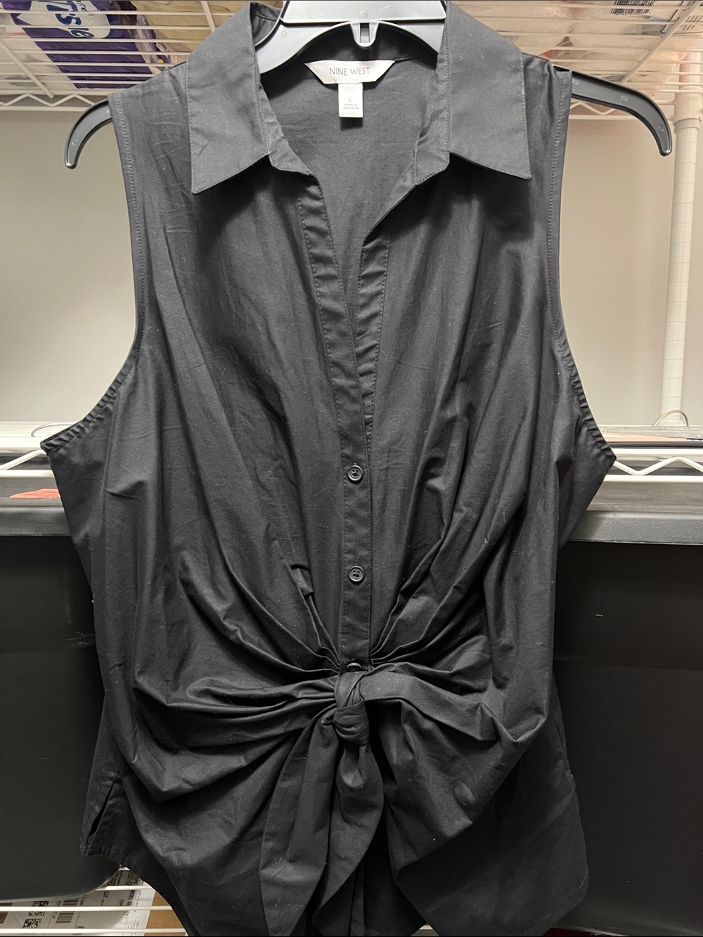 Nine West Black Sleeveless Tie-Front Button Camisole